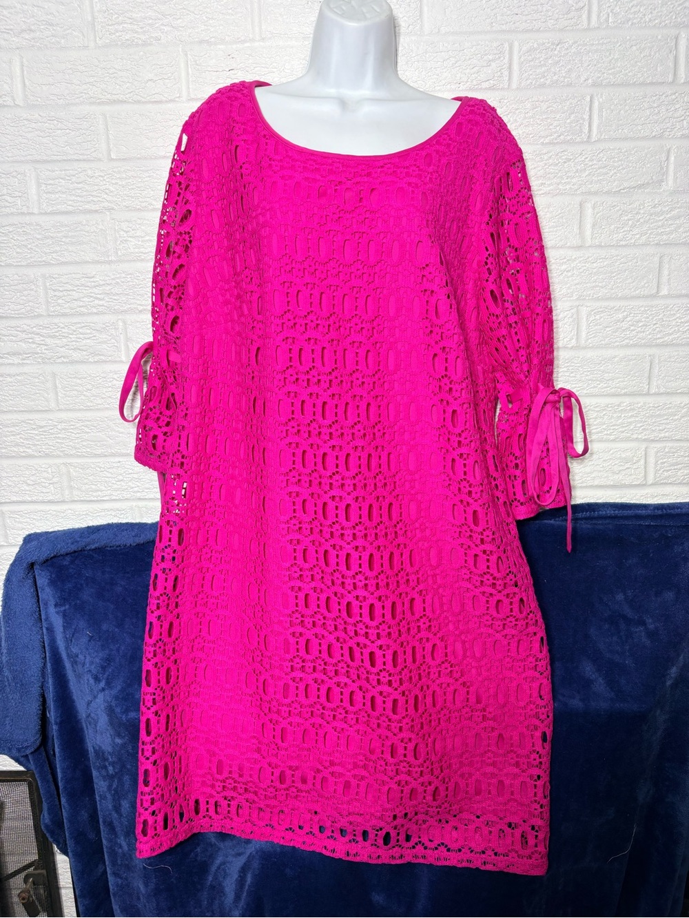 karin stevens Hot Pink Crochet Shift Dress